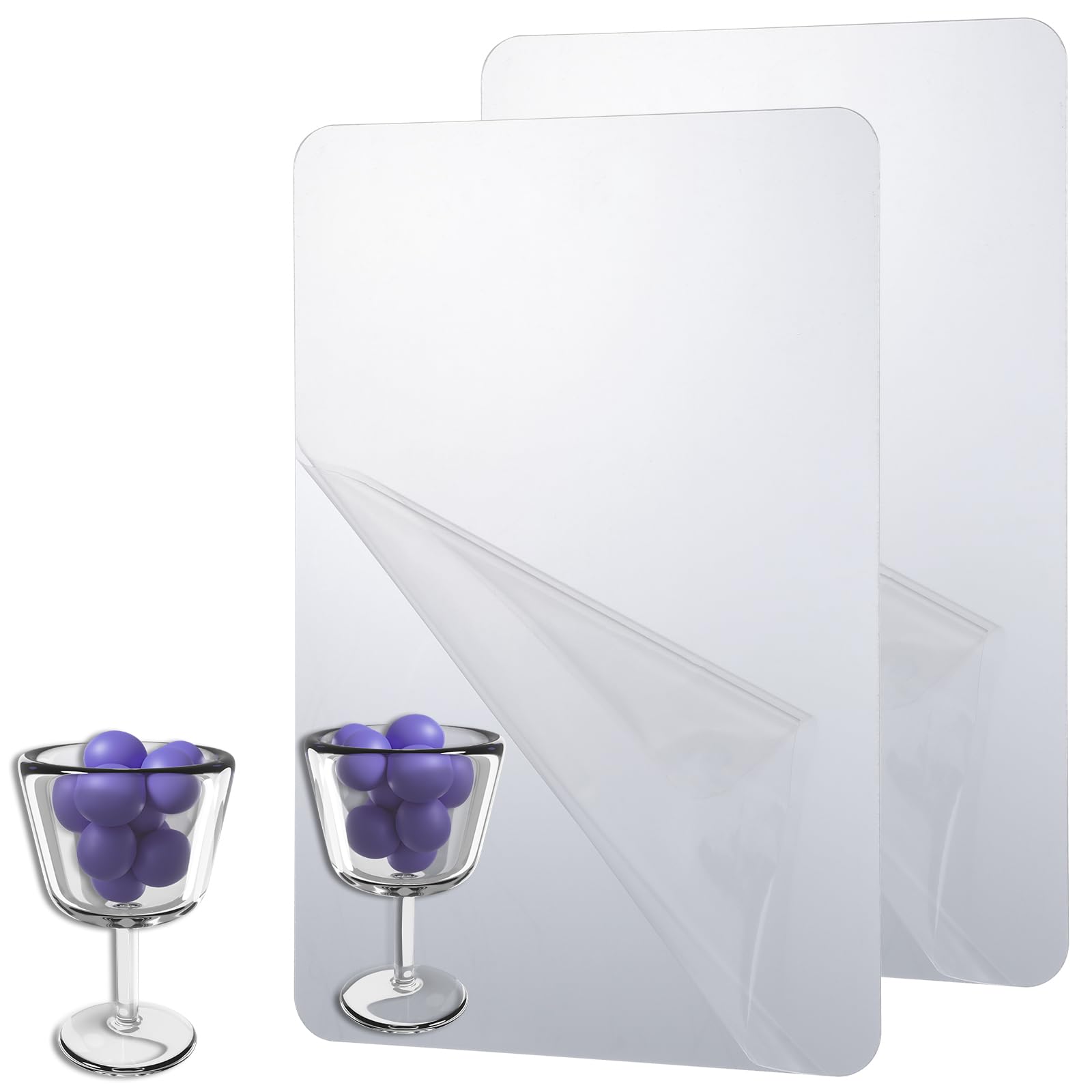 FNANJWQ 2 Pcs Acrylic Self Adhesive Mirror Sheet for Wall, Plastic Non Glass Sticky Kid Shatterproof Safety Mirror Tiles for Classroom Playroom Wall Hang Mirro Bedroom Door, Rectangle 8x12 inch