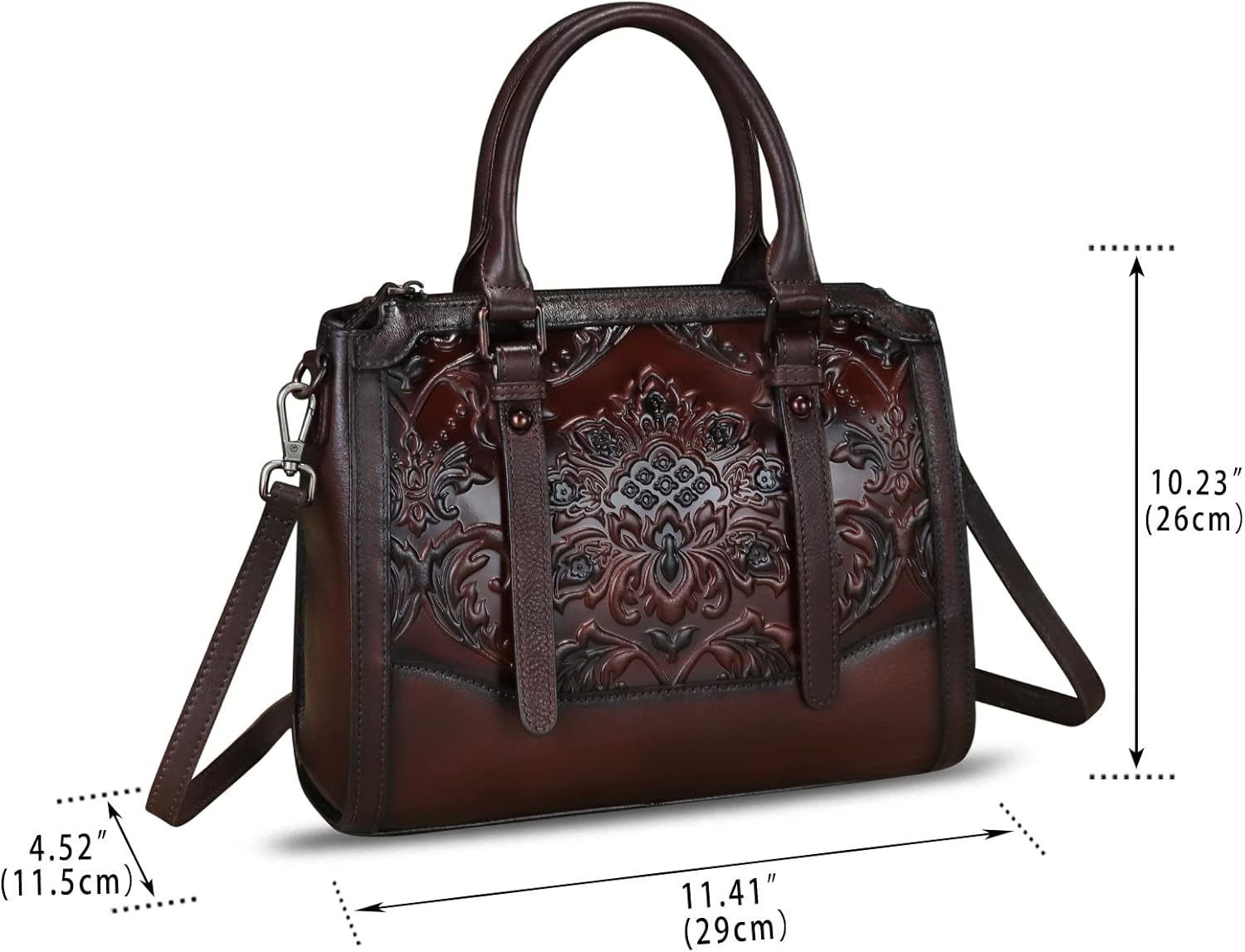Genuine Leather Satchel for Women Embossed Leather Top Handle Bags Handmade Purse Vintage Crossbody Handbags Hobo Bag