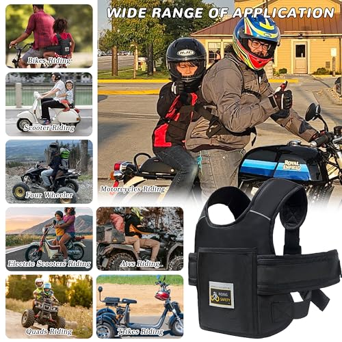 Kinder Motorrad Sicherheitsgurt - Einstellbarer Gürtel mit Tasche und Reflektierenden Streifen für 3-12 Jahren, Fallschutz Baby