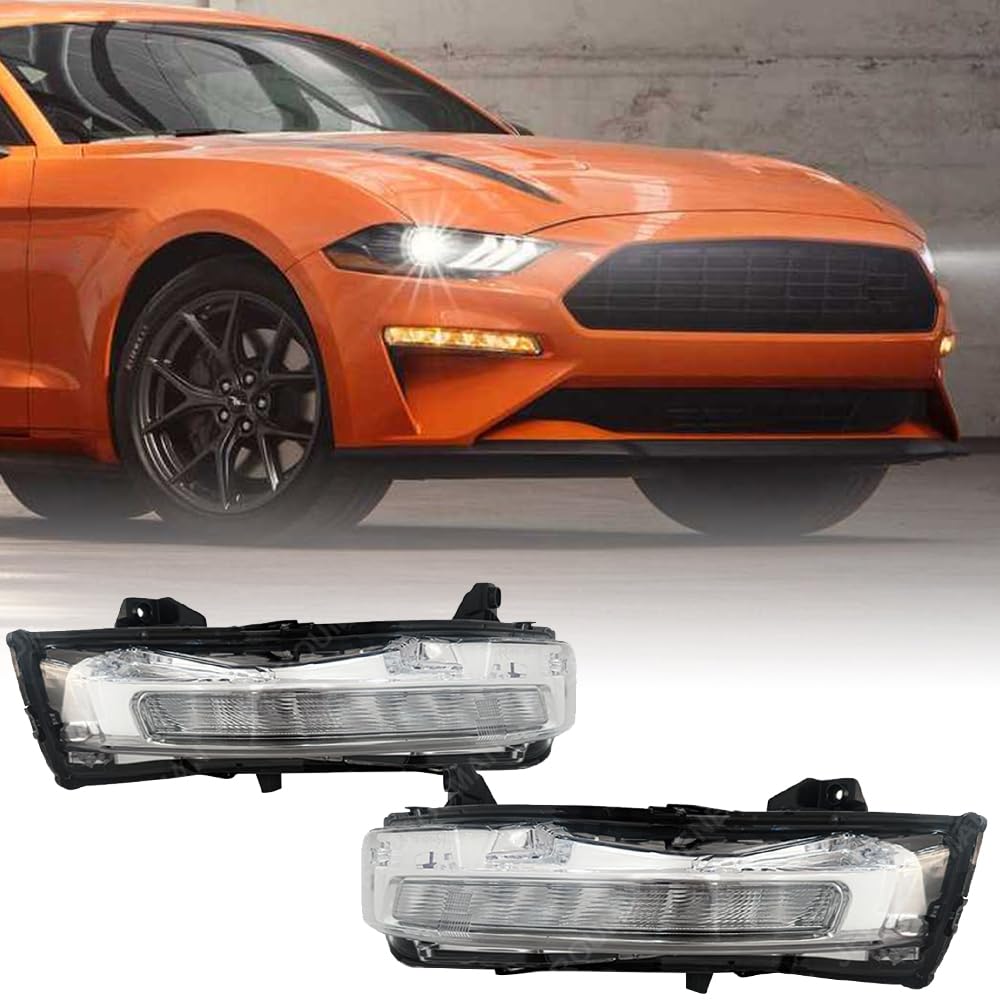 For Mustang LED Fog Lights Compatible With 2018 2019 2020 2021 2022 2023 Ford Mustang Turn Signal Lights Lamps DRL Passenger Driver Side Left Right JR3Z13200A JR3Z13201A