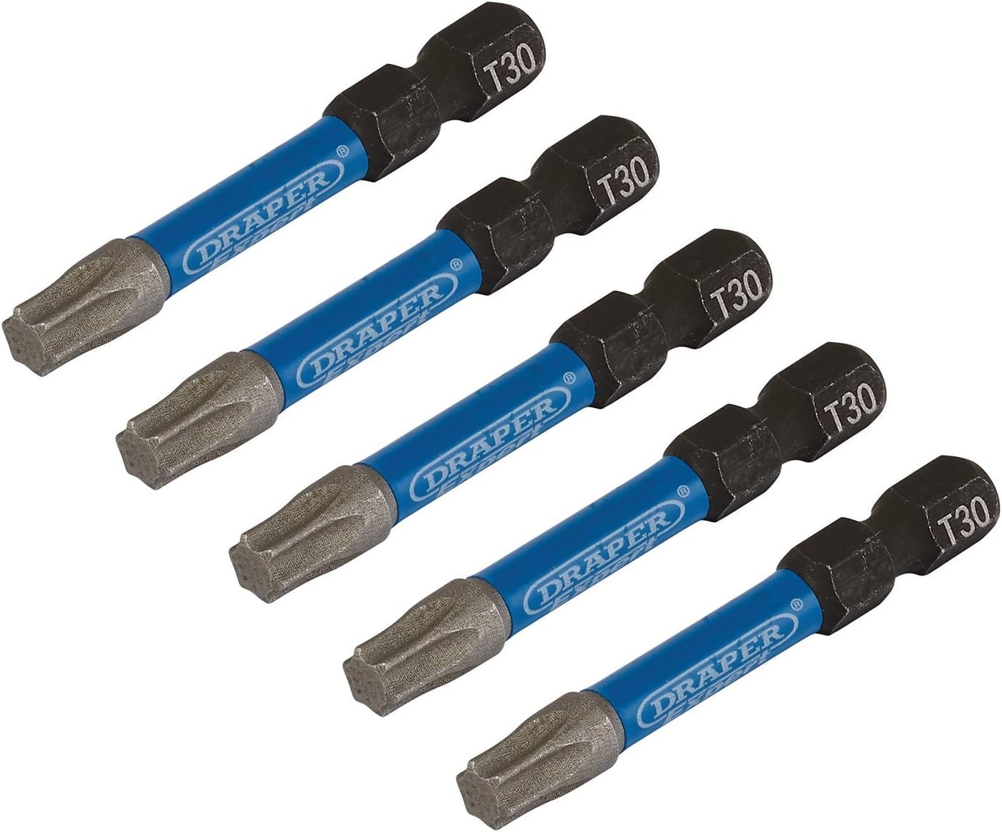 Draper 05656 TX-Star Impact Screwdriver Bits, T30 x 50mm (Pack of 5),Blue and Black
