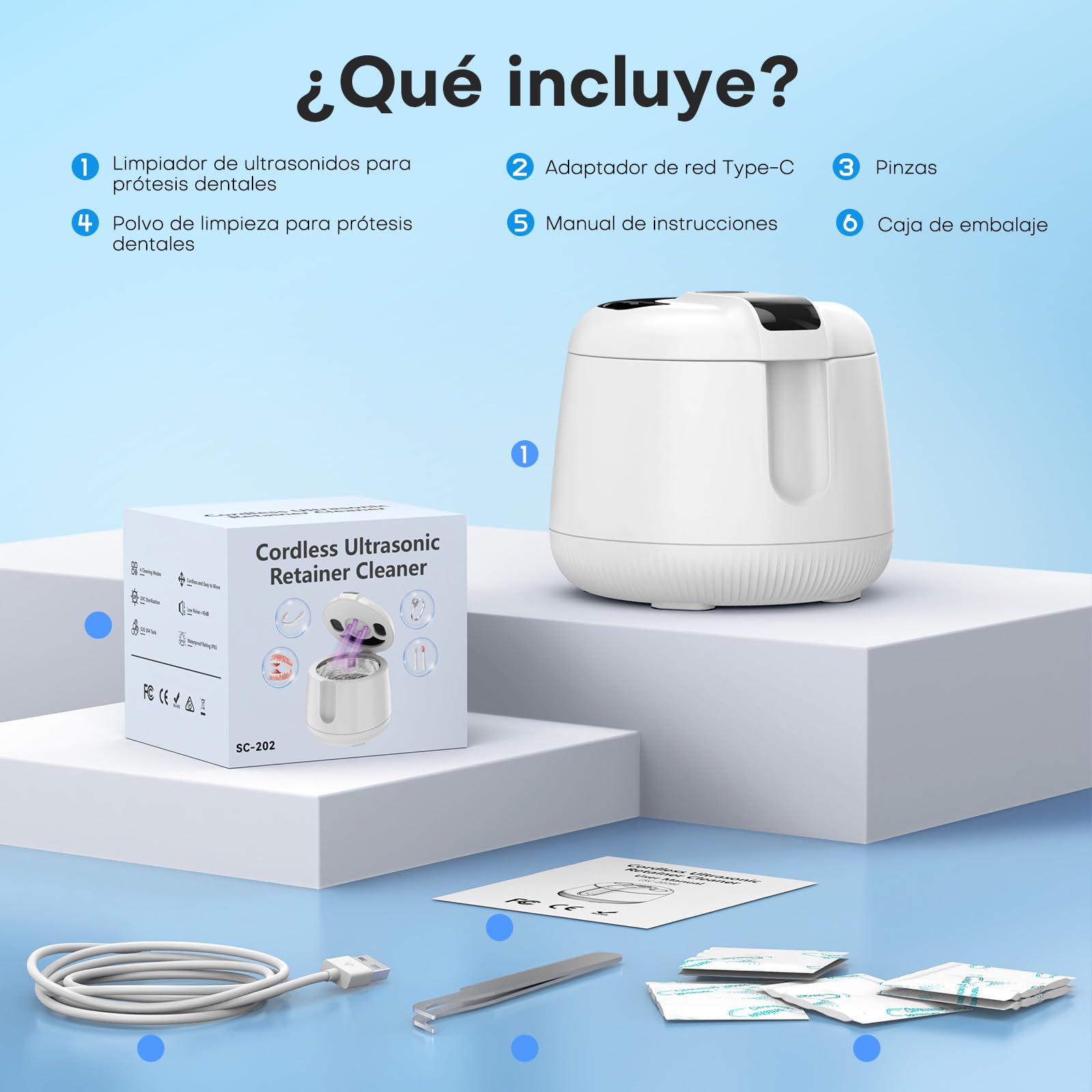 MEKO Limpiador Ultrasónico UV 48000 Hz para Férula Dental, Baño Ultrasónico 200 ml Silencioso con Temporizador Digital, Apto para Aparatos Dentales, Prótesis, Retenedores y Joyas de Plata