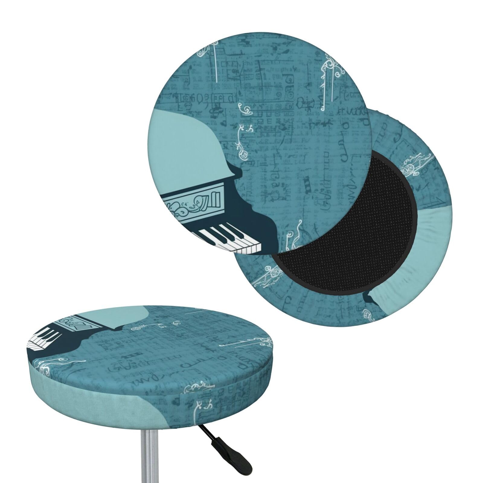 NONHAI Blue Piano Bar Stool Cover Round Elastic Stool Cushion Covers Dustproof Bar Chair Cover Washable Stool Cushion Slipcover Stretch Stool Seat Covers for 12-14 Inch Chair
