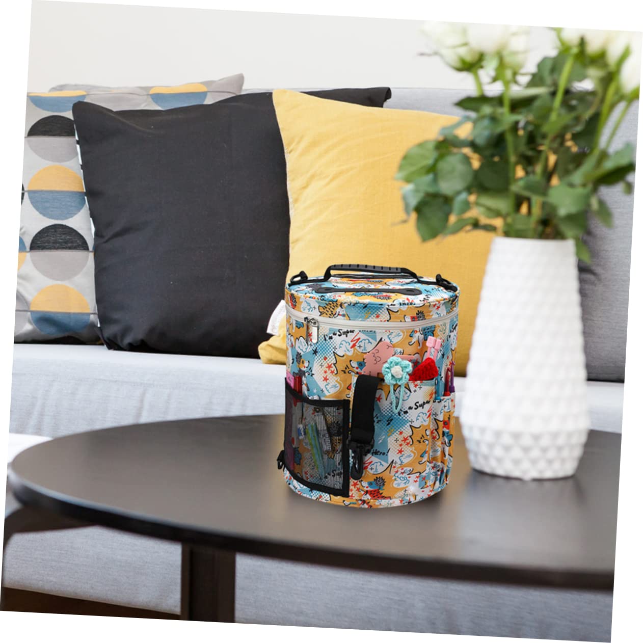 Bolsa de Almacenamiento para Ovillos de Hilo de Tejer, 600d | Oxford de Gran Capacidad, Diseño Compacto Asa, Compartimentos Múltiples para Viajes y Actividades al Aire Libre