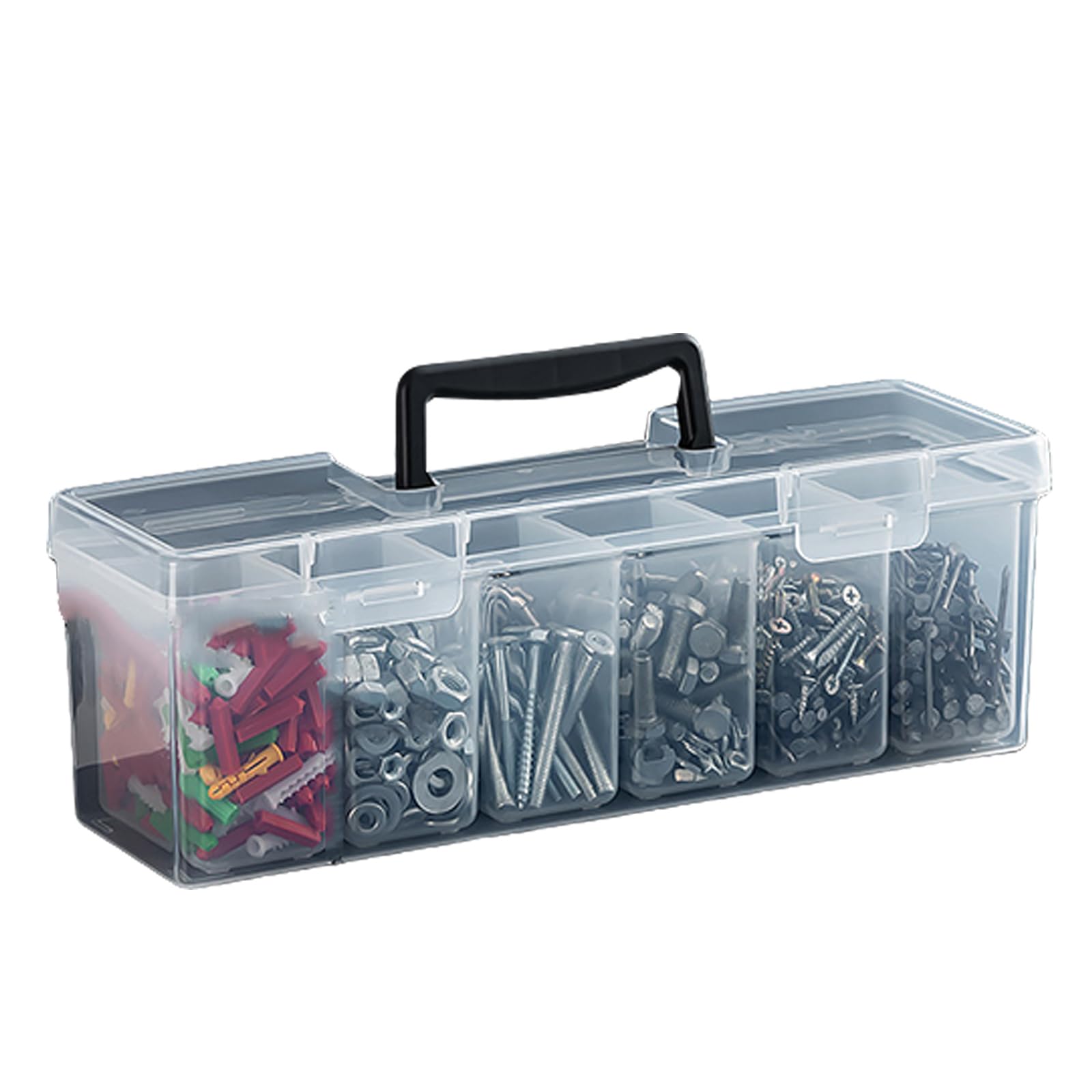 Duty Tool Box with Removable Dividers Transparent Carrying Screws Storage Case for Workshop Garage Household Use Hardware Tool Organizers with Compartments