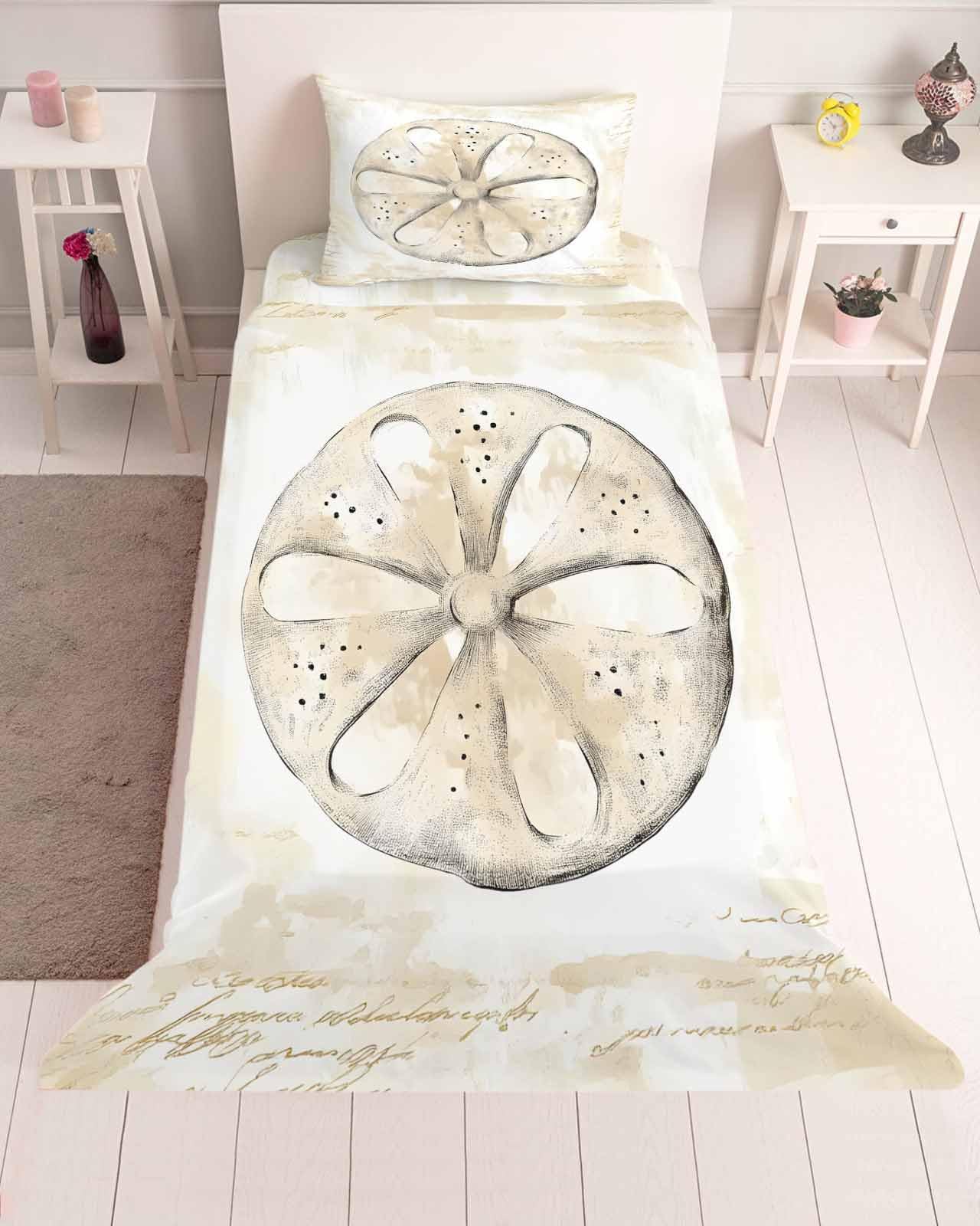 3 Piece Twin Sheet Set Sand Dollar Coastal Sheets Set for Twin Size Bed, Breathable Soft Microfiber Bed Sheets Cooling Summer Beach Beige Ocean Fitted Sheet Deep Pocket, Pillowcases