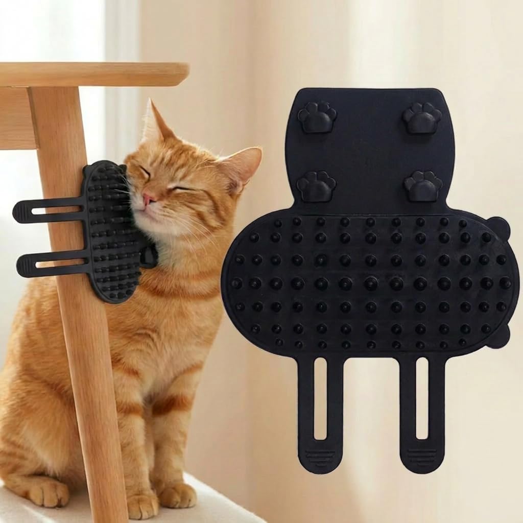 1 cepillo de masaje de esquina de pared suave de silicona con correas ajustables, peine rascador interactivo para gatos y gatitos de interior, protector de patas de mesa y muebles de jaula (negro)