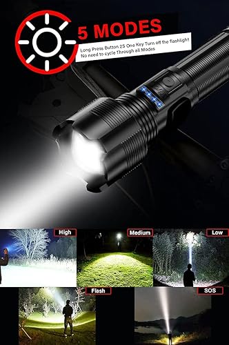 Miniatura 3 de Linterna táctica LED recargable de alta luminosidad 8000 lúmenes XHP50 súper brillante linterna LED con batería de 2200 mAh zoom IPX6 impermeable 5