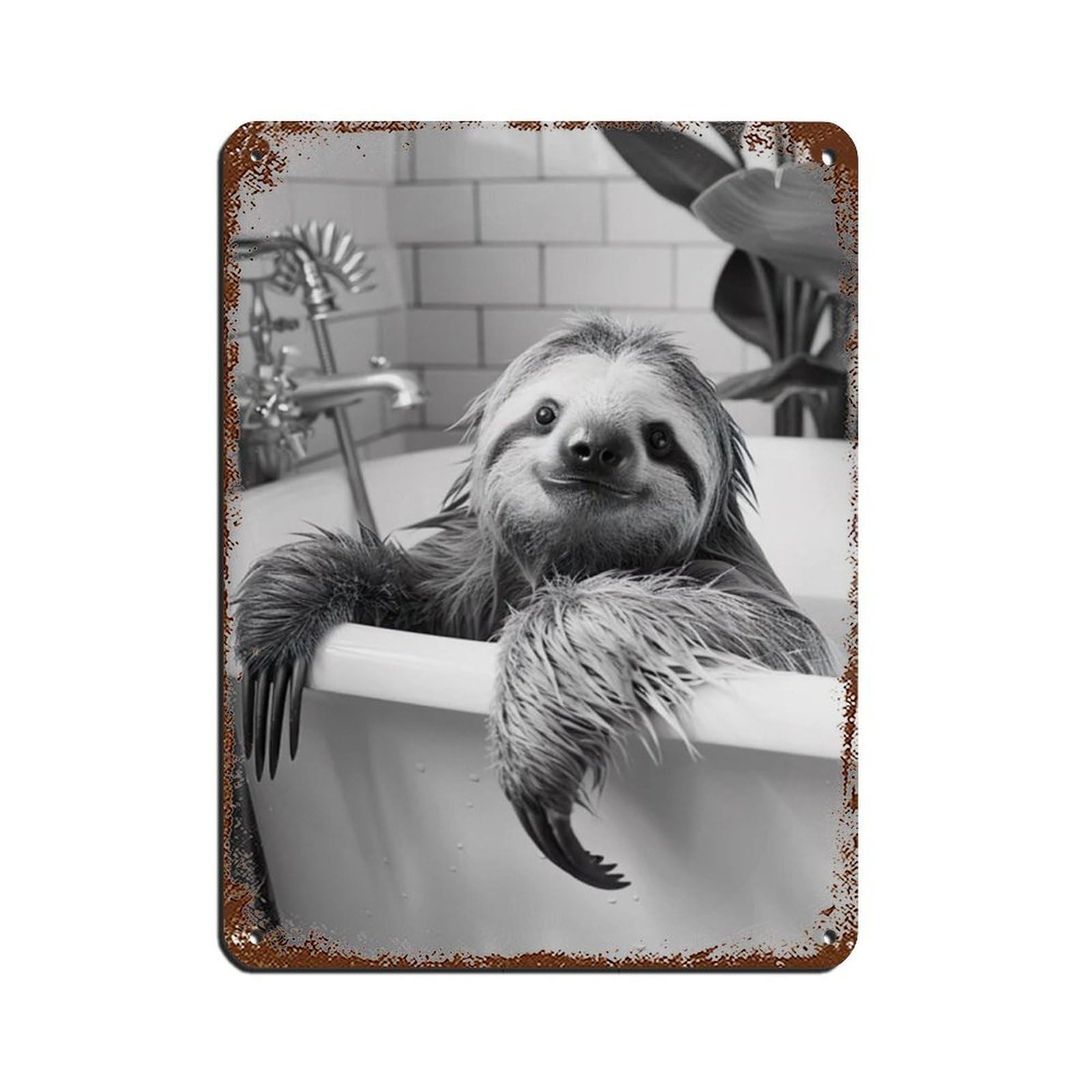 Sloth in The Bathtub, Funny Animal Poster (2) Tin Sign Vintage Metal Pub Club Cafe Bar Home Wall Art Decoration Poster Retro 12x16inch(30x40cm)