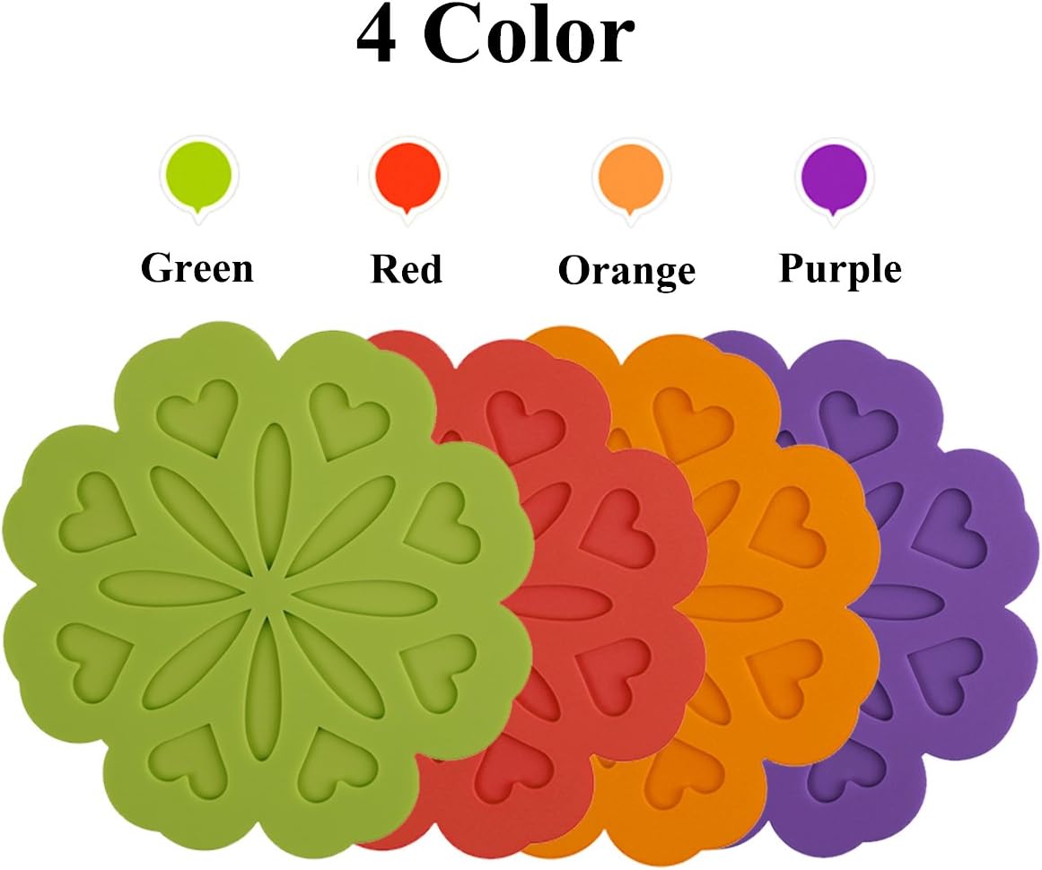ME.FAN 4 Set Silicone Pot Holders, Trivet Mat, Jar Opener, Spoon Rest and Kitchen Trivet, Non Slip Flexible, Durable, Heat Resistant Dishwasher Available Kitchen Trivet and Pot Pads-Deep Color