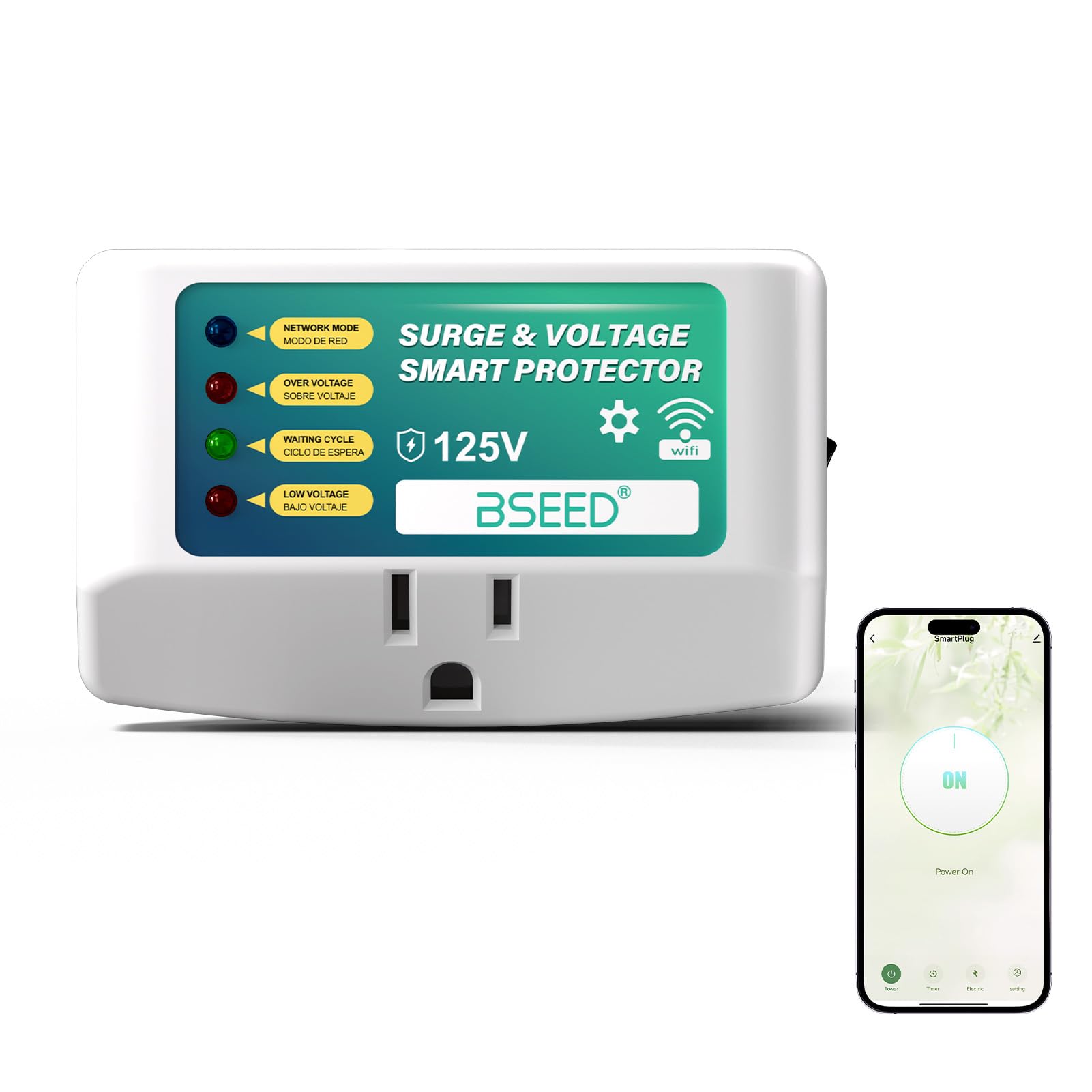 BSEED Smart Surge Protector for Home Appliance Smart Voltage Protector with Light Indicator Smart Plug with APP Control