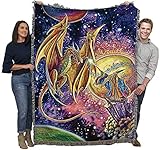 Pure Country Weavers Magic Wizard and Dragon Blanket by Myles Pinkney - Gift Fantasy Tapestry Throw Woven from Cotton - Made in The USA (72x54)
