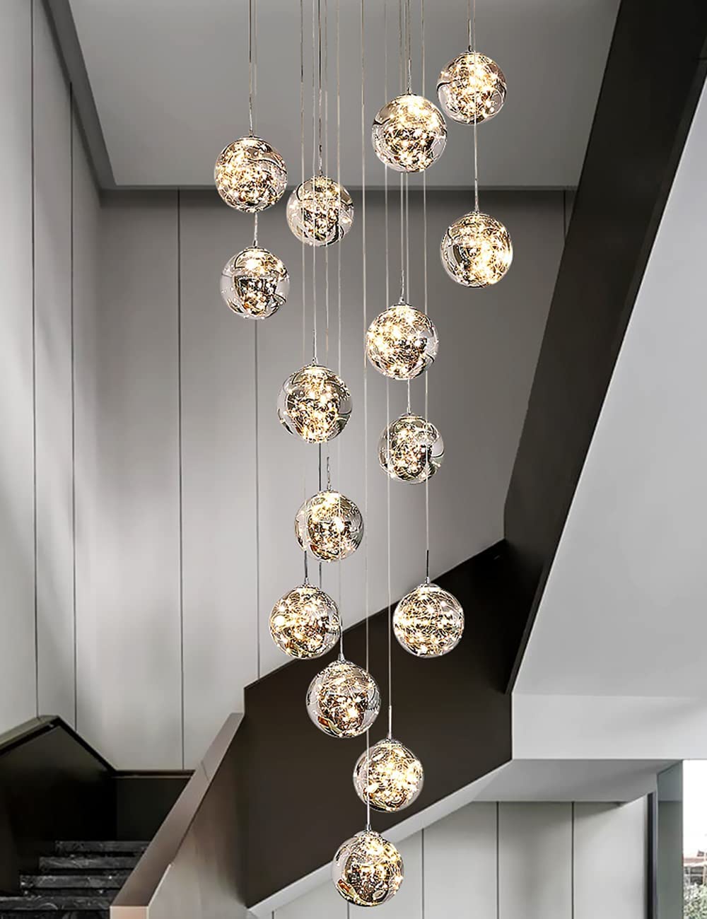 Lustre d'escalier moderne à LED et suspension grand salon minimaliste