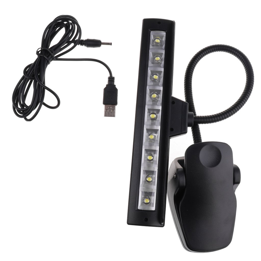 Set di 2 luci pieghevoli per leggio, luce per spartiti musicali, luce da lettura a clip, colore nero
