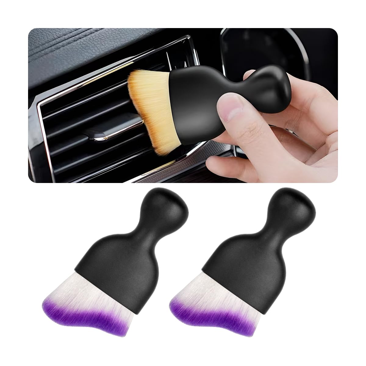 Blilo 2PCS Car Interior Detailing Brush with Dust Cover, Auto Soft Hair Cleaning Brushes, Scratch Free Curved Dirt Collectors, for Vehicle Dashboard Air Conditioner Vents Leather (Purple/2PCS)