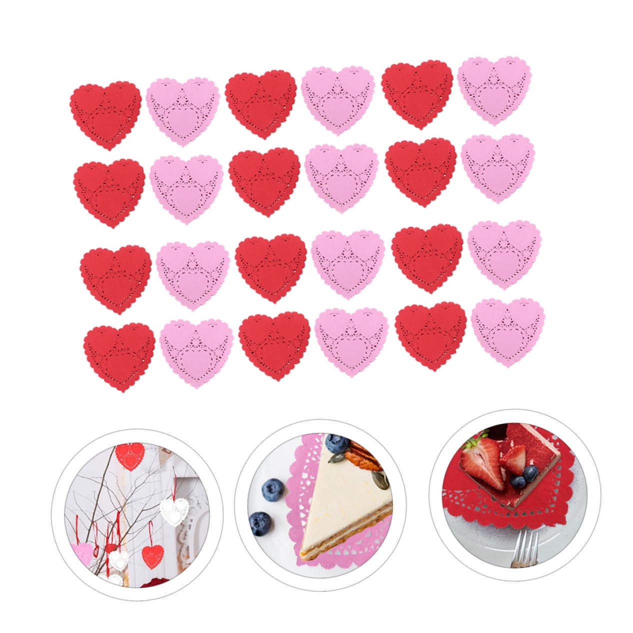 GRIRIW Valentine's Day Heart Shaped Lace Paper Doilies Wedding and 4 Inches Paper Coasters Easy to Use and Replace