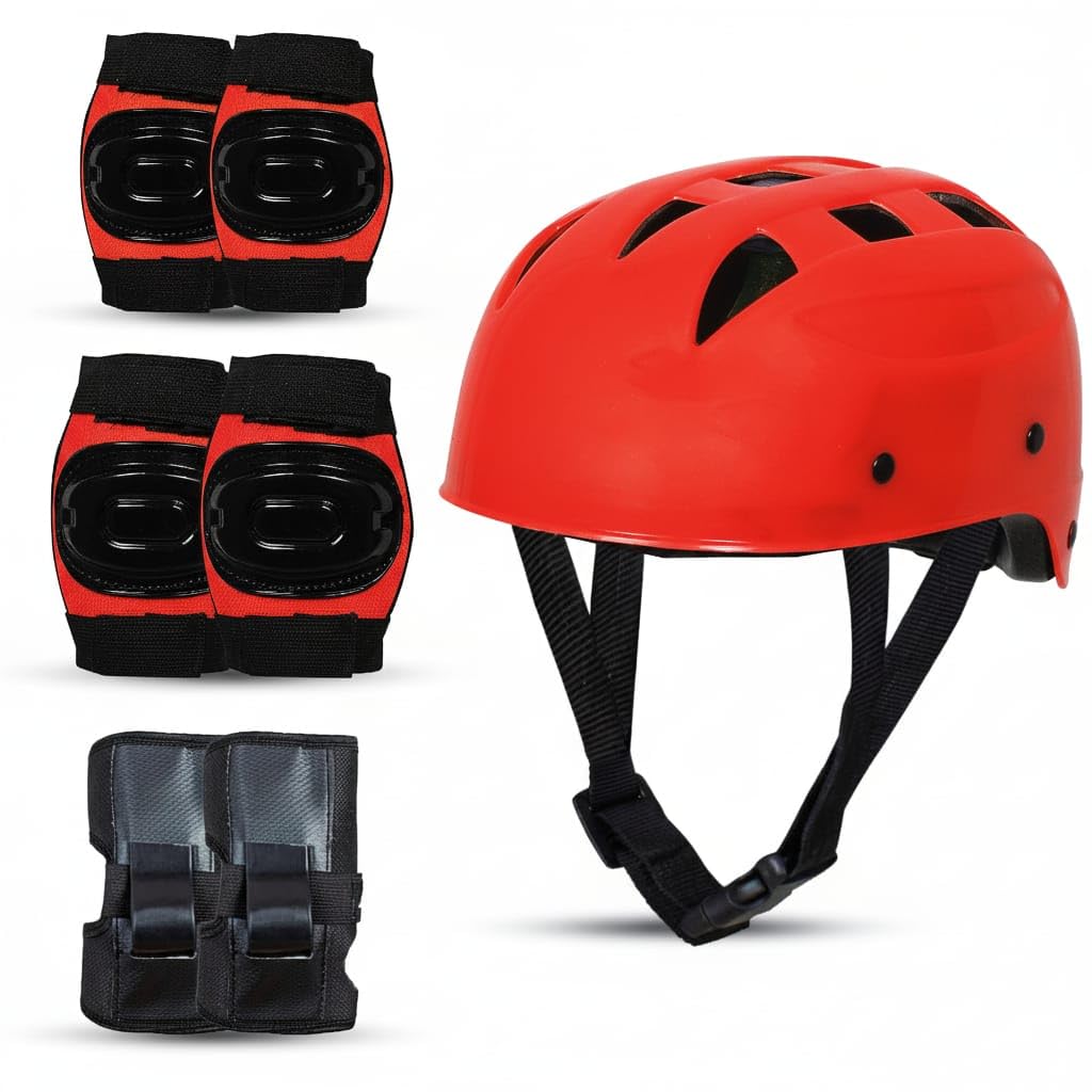Protoner Kids Skating Protection Kit with Helmet, Knee Pads, Elbow Pads and Wrist Guards,Multiple Colors & Sizes (Red, Large)
