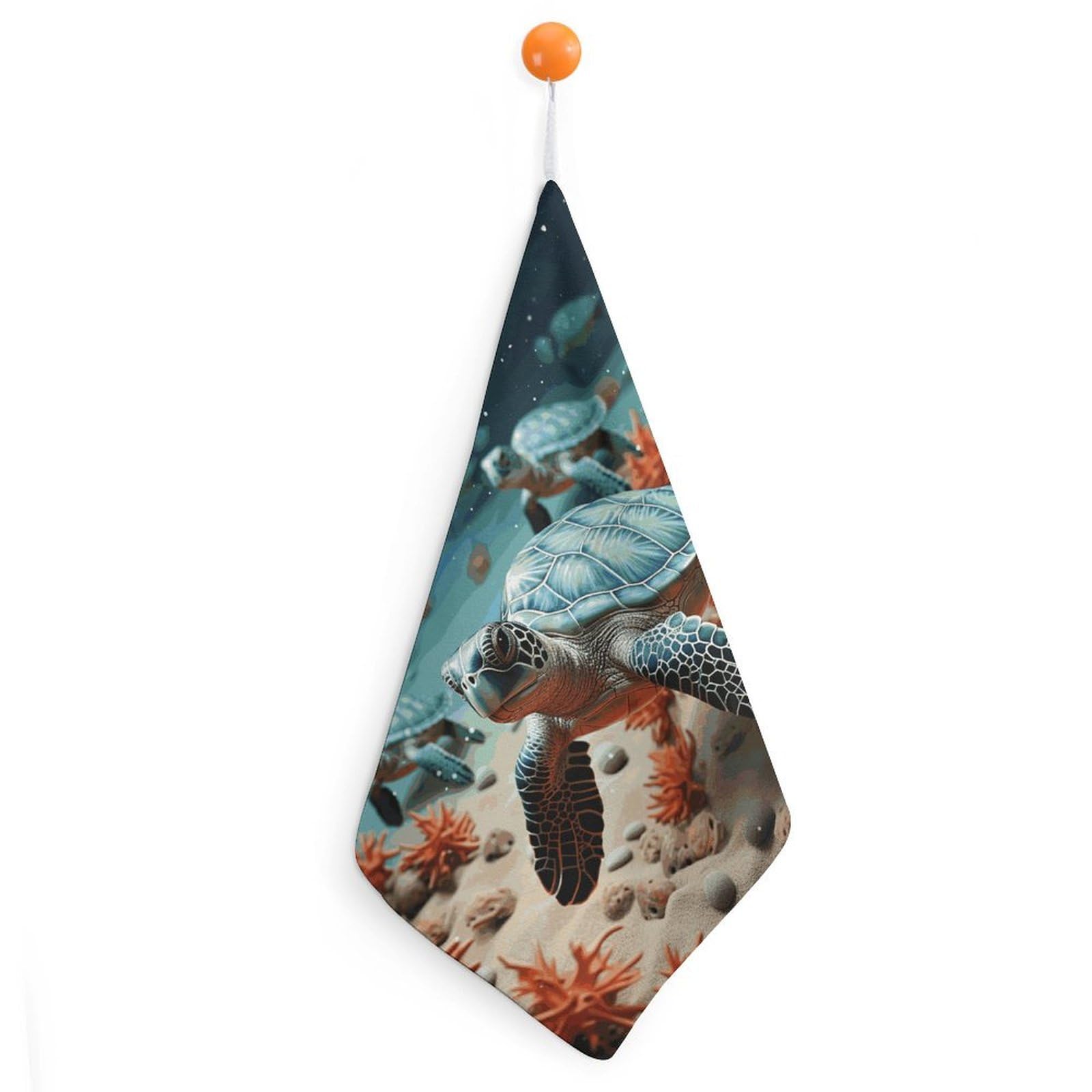 LDGSUPH Turtle Starfish Hand Towels Fashion Hand Face Towel with Hanging Strap Absorbent Soft Decorative Towel Fade Resistant Cozy Face Cloths for Kitchen Gym Bathroom Towels 1PCS