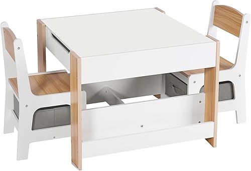 Lexunhome - Mesa de actividades para niños con estante de almacenamiento y silla con cestas de almacenamiento para niños pequeños, para dibujar,