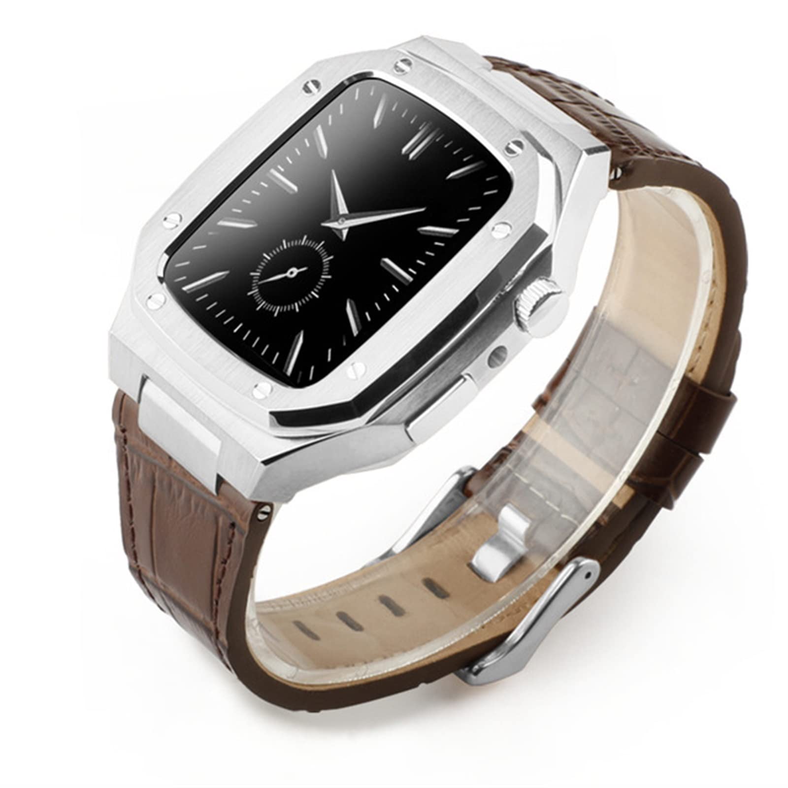 Bracelet en cuir élégant avec finitions métal CZKE pour sublimer votre Apple Watch 45mm