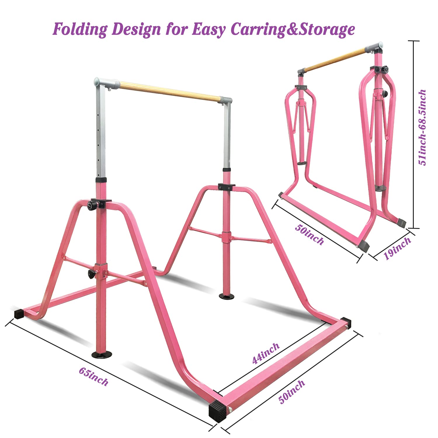 RAVS Gymnastics Bar For Kids, Adjustable 3ft-5ft, Foldable
