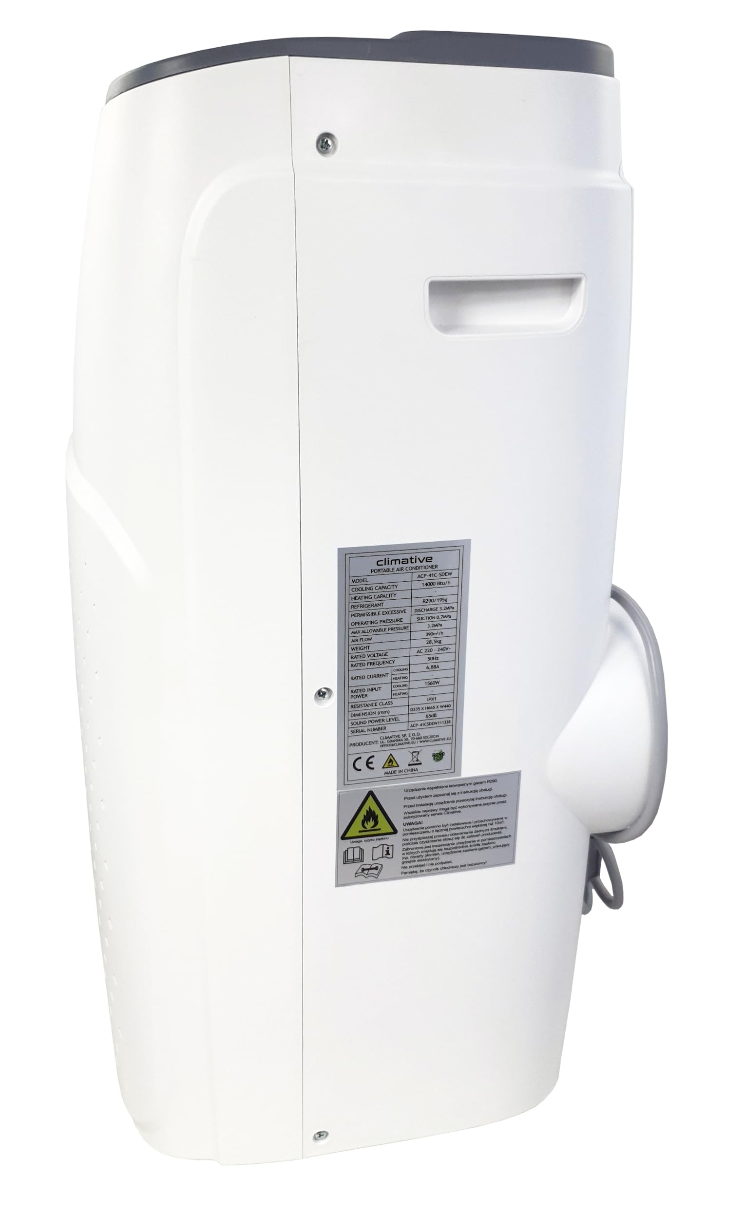 Klimatyzator przenośny Climative AC41-S JET WiFi, 4,1 kW, BTU 14000, do 41 m², klimatyzacja 3w1, osuszanie i wentylacja, w zestawie pilot zdalnego sterowania. Działa z Tuya Smart