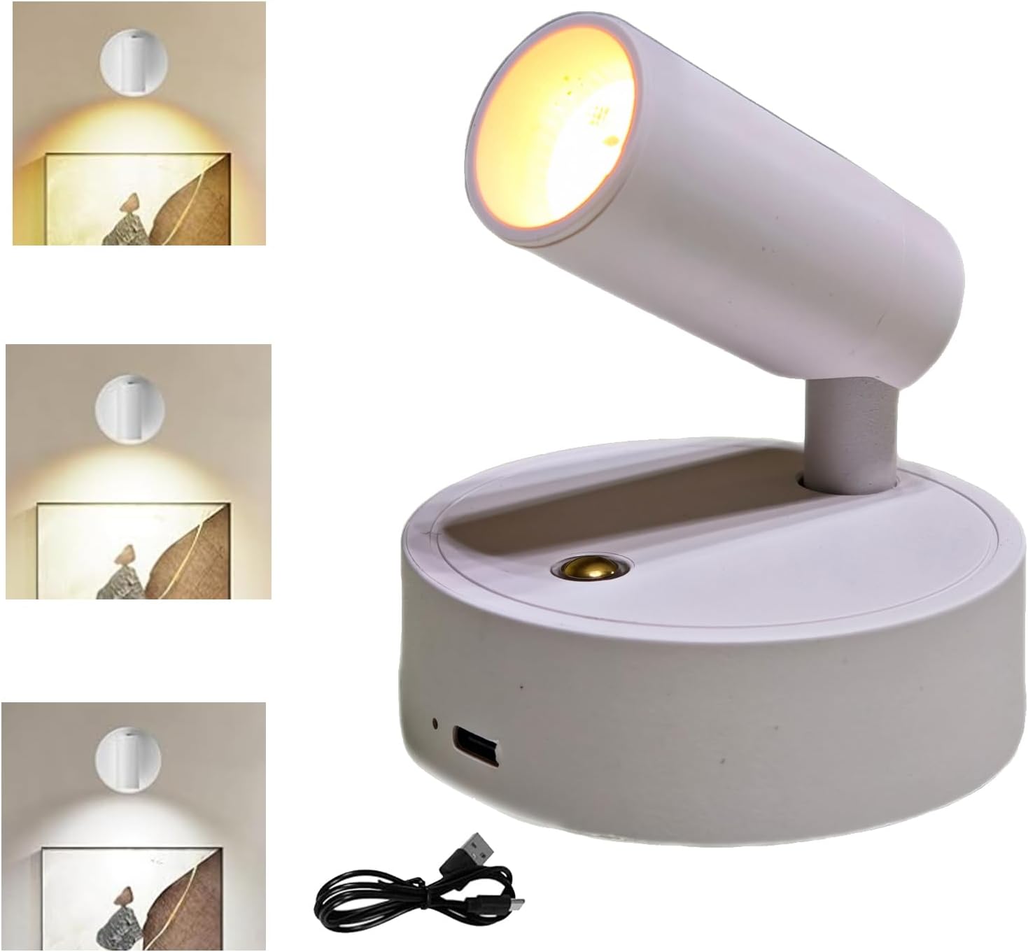 Product image of Spot Lights Indoor, Rechargeable Plant Spotlight Indoor, 360° Rotate Wireless LED Uplighting, Battery Powered Ceiling Spotlight for Artwork Painting Tree Plant Picture Lights Wall Light (White)