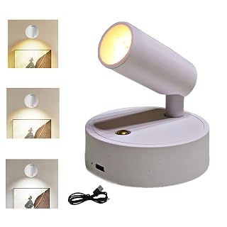 Spot Lights Indoor, Rechargeable Plant Spotlight Indoor, 360° Rotate Wireless LED Uplighting, Battery Powered Ceiling Spotlight for Artwork Painting Tree Plant Picture Lights Wall Light (White) - Amazon product rated Grade B