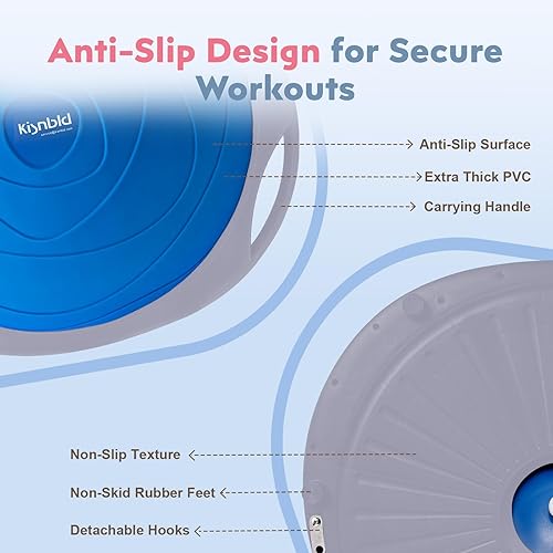 Miniatura 3 de Half Balance Ball Trainer, Inflatable 19/23 Inch Half Exercise Ball with Resistance Bands and Pilates Ball, Non-Slip 660lbs Capacity Yoga Ball for