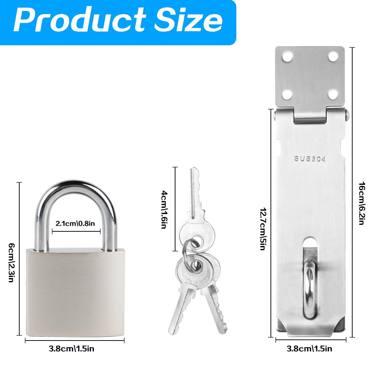 2-Pack 5-Inch Stainless Steel Door Hasp Locks – Silver Safety Padlock Clasp Latch, With 18 Screws, Rust-Resistant, For Gates, Sheds, Cabinets, Containers