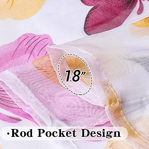 Wubodti Butterfly Sheer Tie Up Curtains Colorful Kitchen Voile Window Treatments Valance Roman Rod Pocket Shades Curtain For Small Windows Bathroom Bedroom Living Room, 46''W X 63''L #TOP5