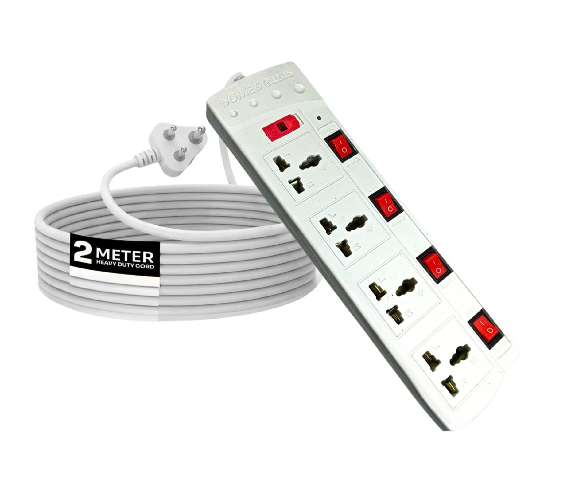 Extension Board 6Amp Output 240 Volts with 2 Mtr Extension Cord & Surge Protector | Seprate Switches, Safety Shutter, 4 International Sockets | Multi Plug Travel Adapter (White)-image-44