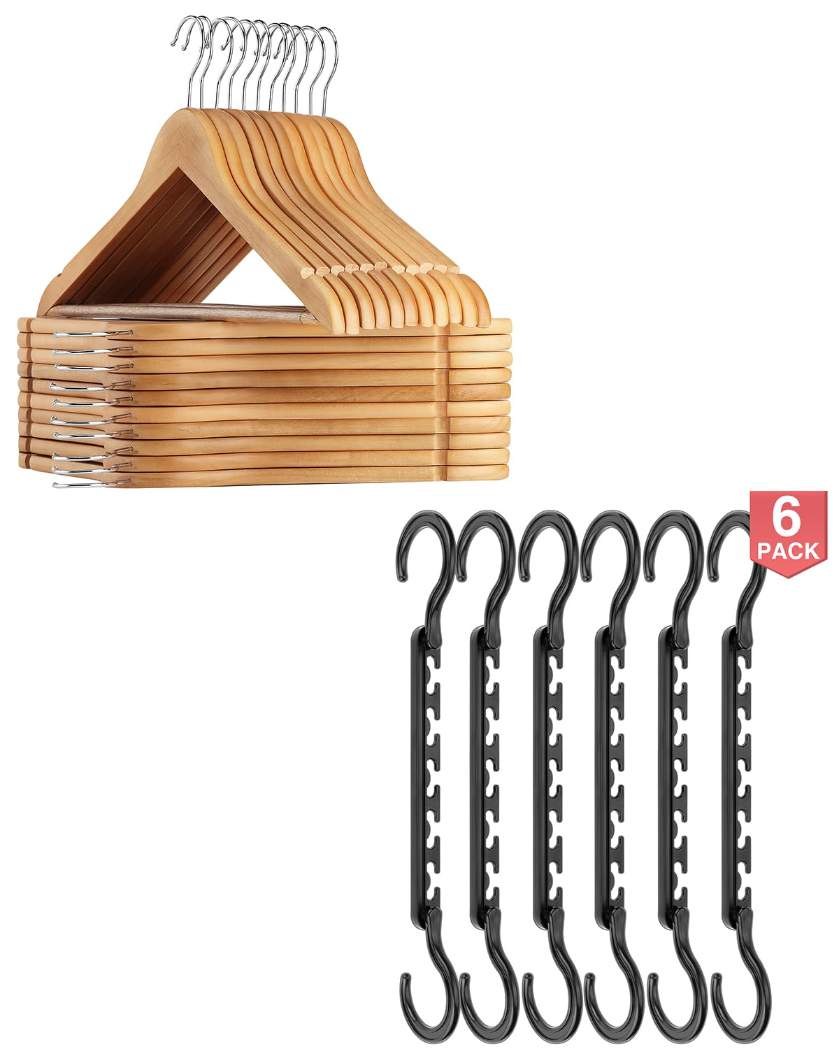 Amazon.com: AMKUFO Wooden Hangers and 6 Closet Organizers : Home & Kitchen