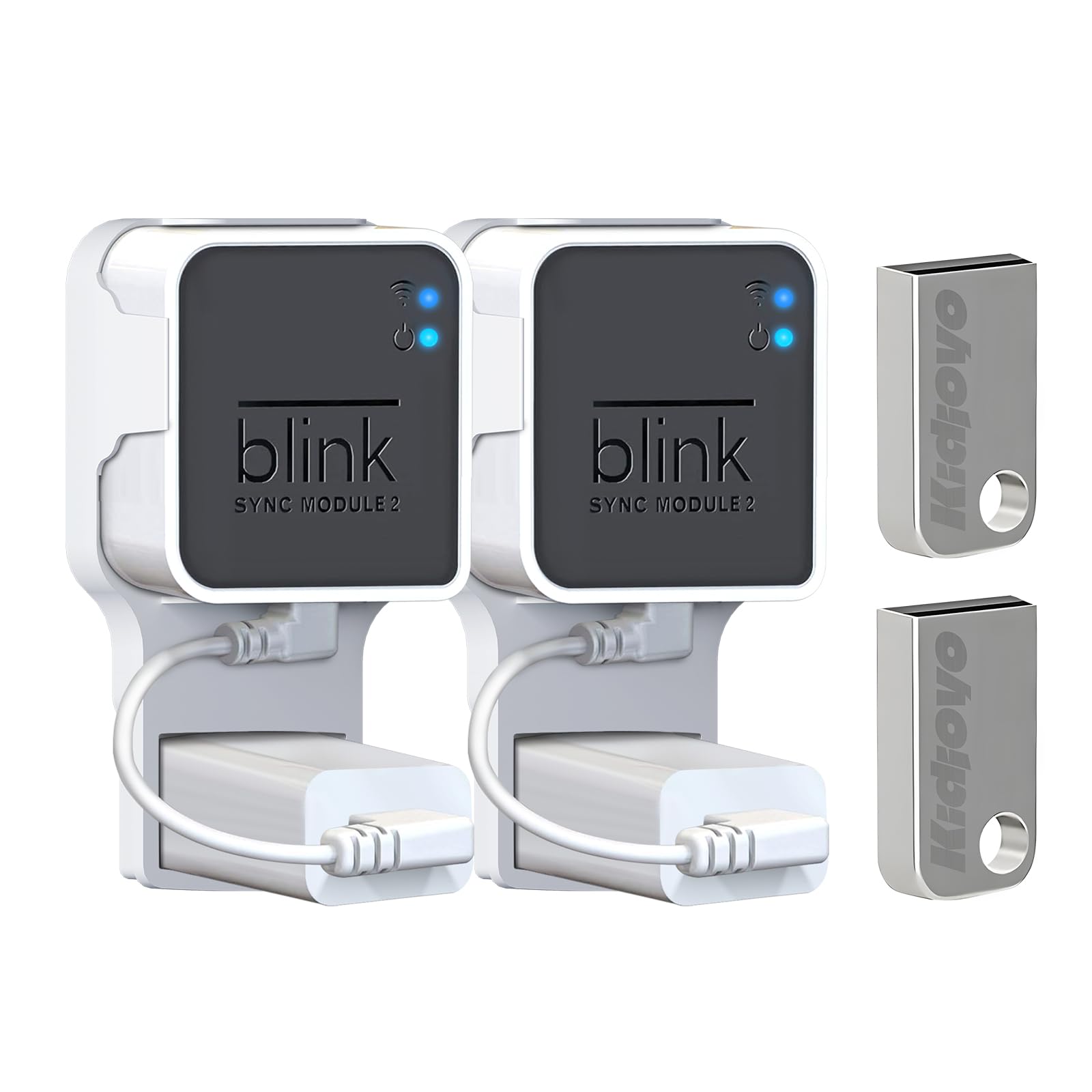 256GB USB Flash Drive & Outlet Wall Mount for Blink Sync Module 2 with Short Cable - Save Space - No Messy Wires - Easy Move Mount Bracket Holder for Blink Outdoor Indoor Security Camera (2 Pack)