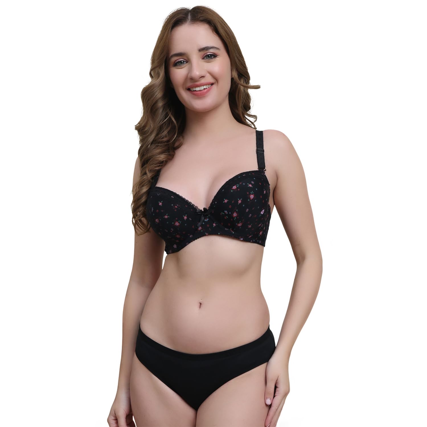 Lightly Padded Printed T-Shirt Bra Panty Set (Red)-image-31