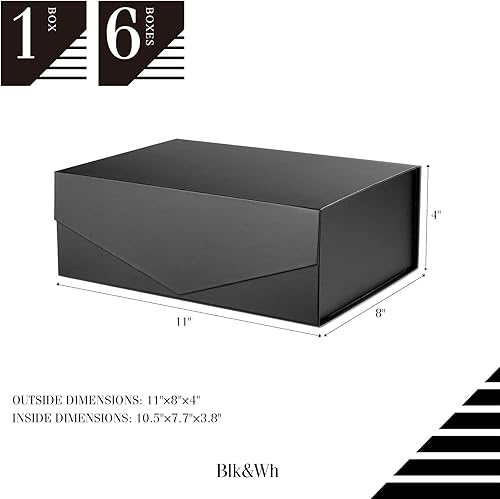 Miniatura 6 de BLK&WH Caja de regalo de 10.5 x 7.7 x 3.8 pulgadas con tapa magnética, caja plegable para padrino de boda (negro mate)