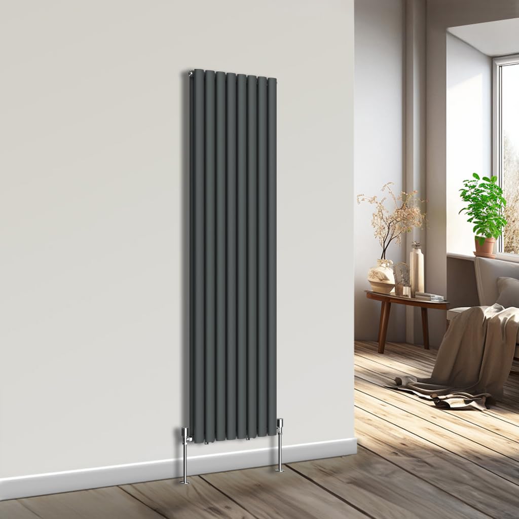 NRG Vertical Oval Column Radiator Bathroom Central Heating Anthracite 1800x472mm Double Panel Radiators