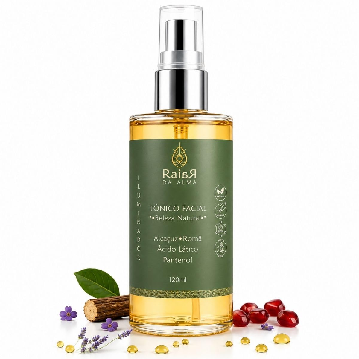 RAIAR DA ALMA Tônico Facial Natural e Vegano com Alcaçuz, Romã, Ácido Lático e Pantenol |