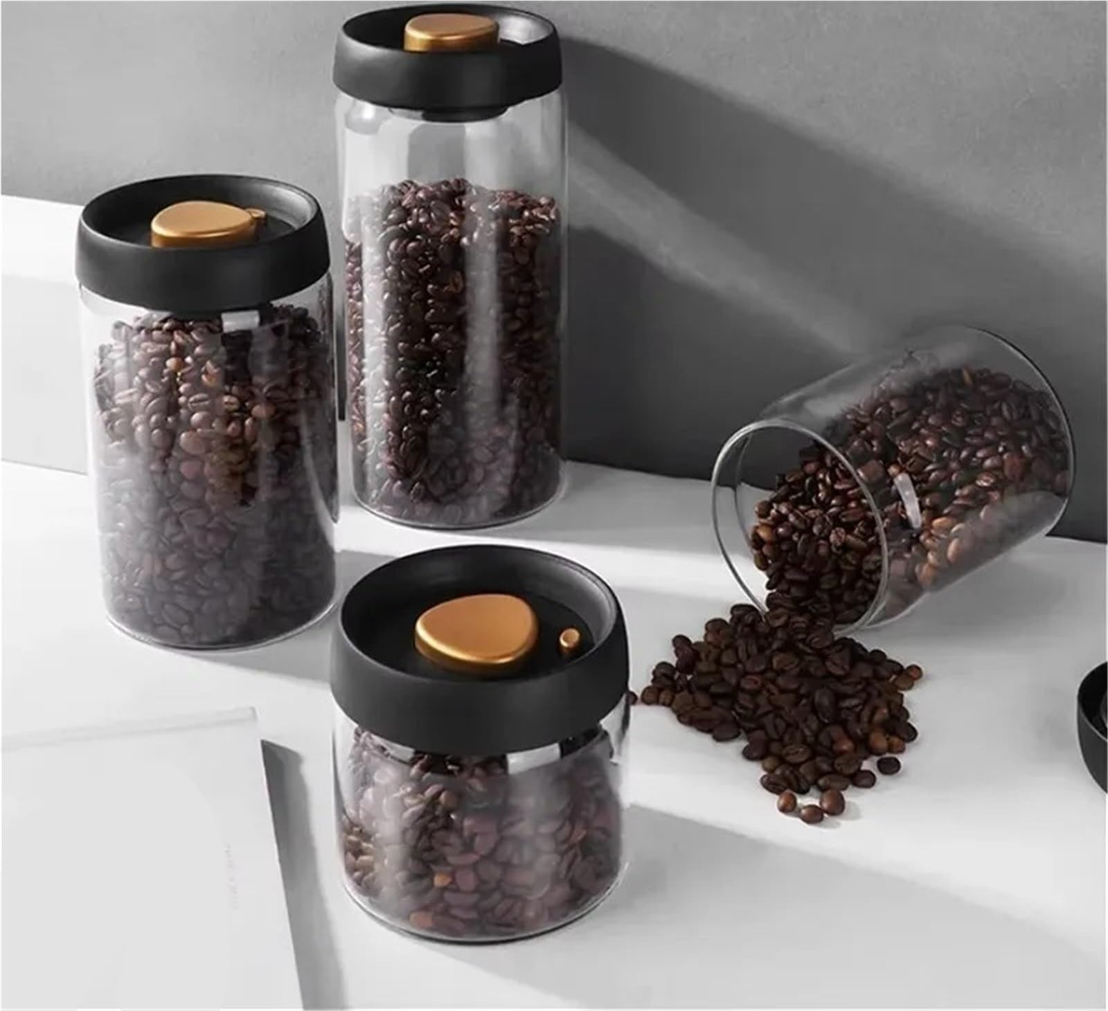 Serbatoio sottovuoto for chicchi di caffè stoccaggio for alimenti in vetro for uso domestico for serbatoio del tè trasparente Per Tè Caffè(1800ml)