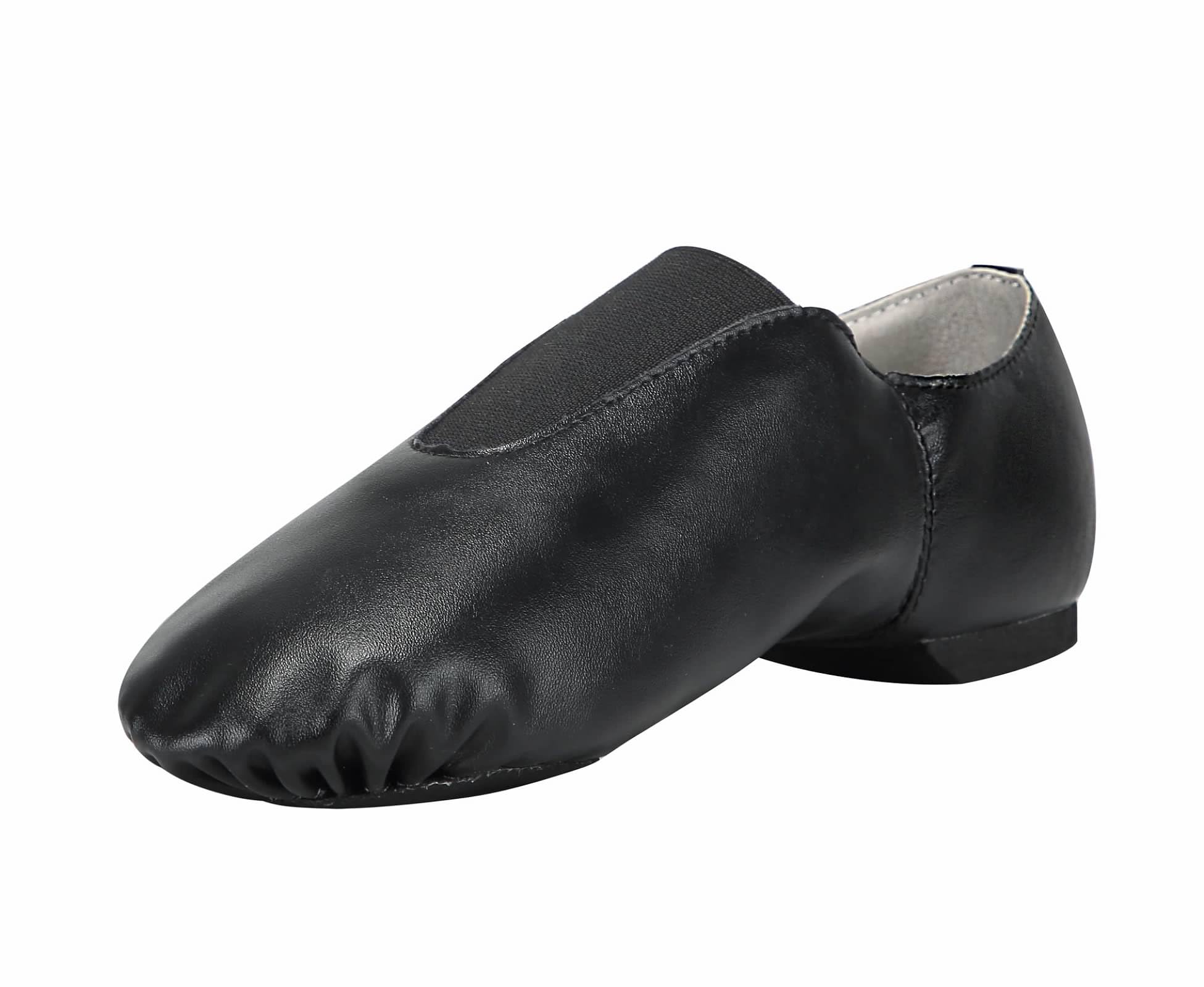 Linodes Unisex PU Leather Upper Slip-on Jazz Shoe with Up Elastic for Women and Men's Dance Shoes-BLACK-6M