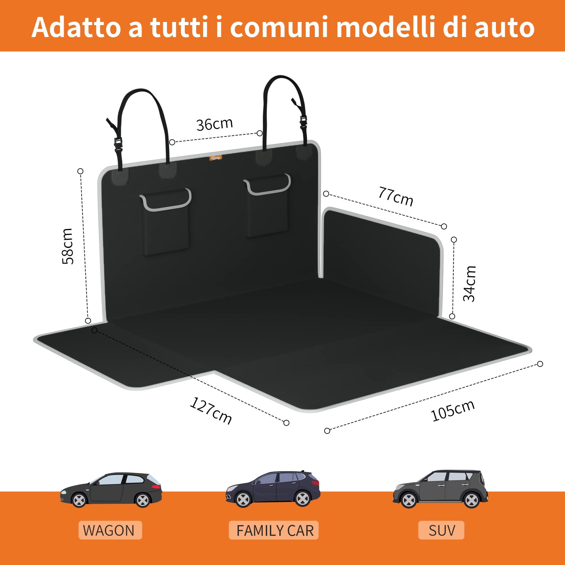 Toozey Telo Auto per Cani - 185 * 105 Coperta Universale Antiscivolo con Protezione Laterale e Paraurti, Impermeabile e Antivegetativa, Robusto Facile da Pulire - Nero