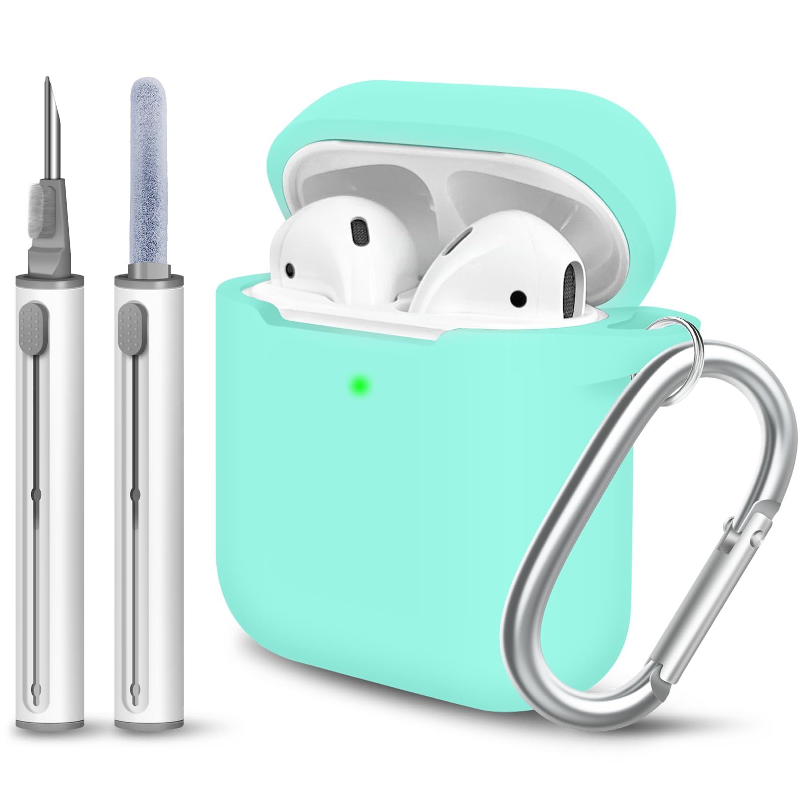 Woyinger for AirPods Case Cover, Come with Clean Pen,Soft Silicone Protective Cover for Women Men Compatible with Apple AirPods 2nd 1st Generation Charging Case, Front LED Visible,Mint Green