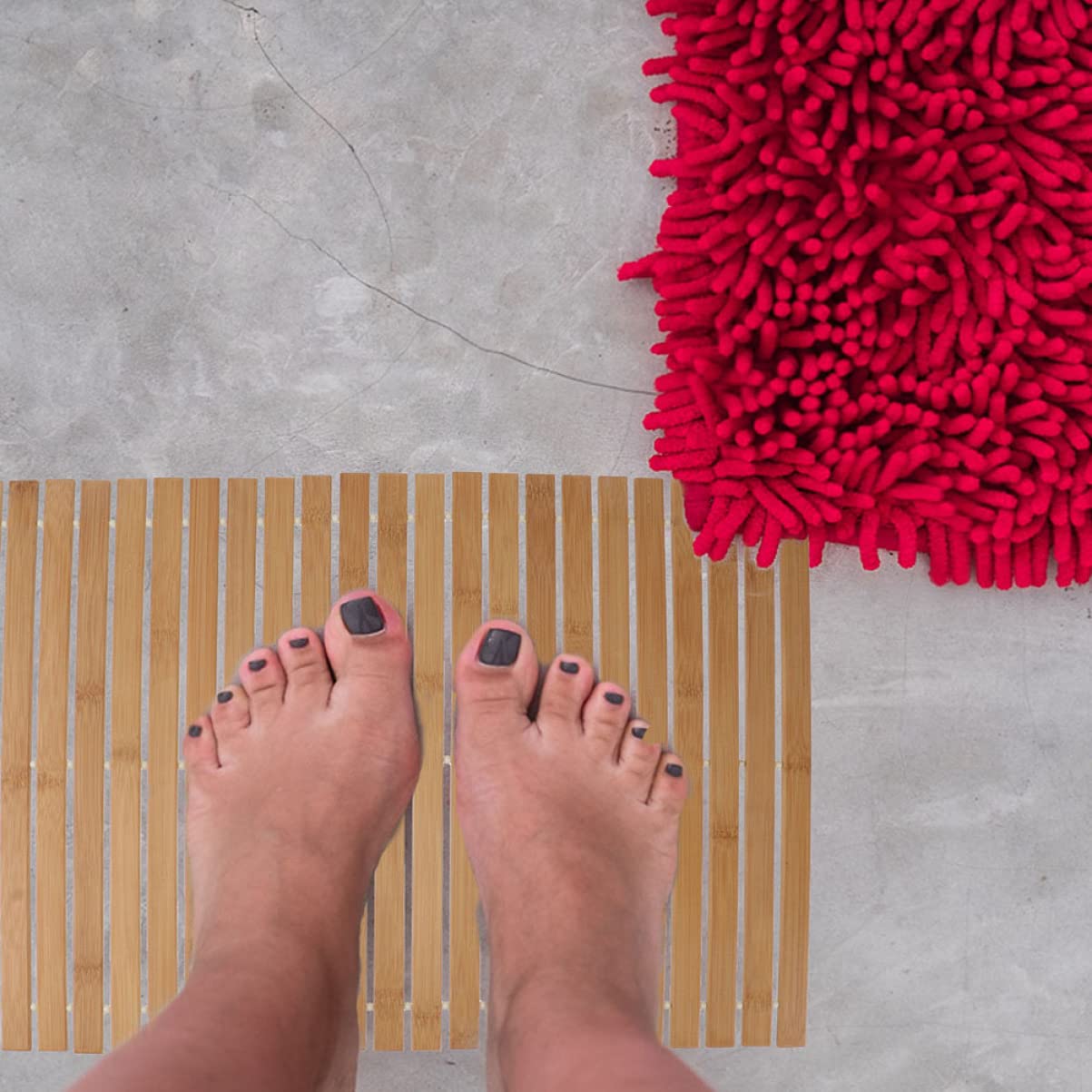 PRETYZOOM Alfombrilla de Baño Antideslizante de Bambú Natural, Estera Elegante sin Necesidad de Montaje para Dormitorio y Oficina, Resistente y Absorbente