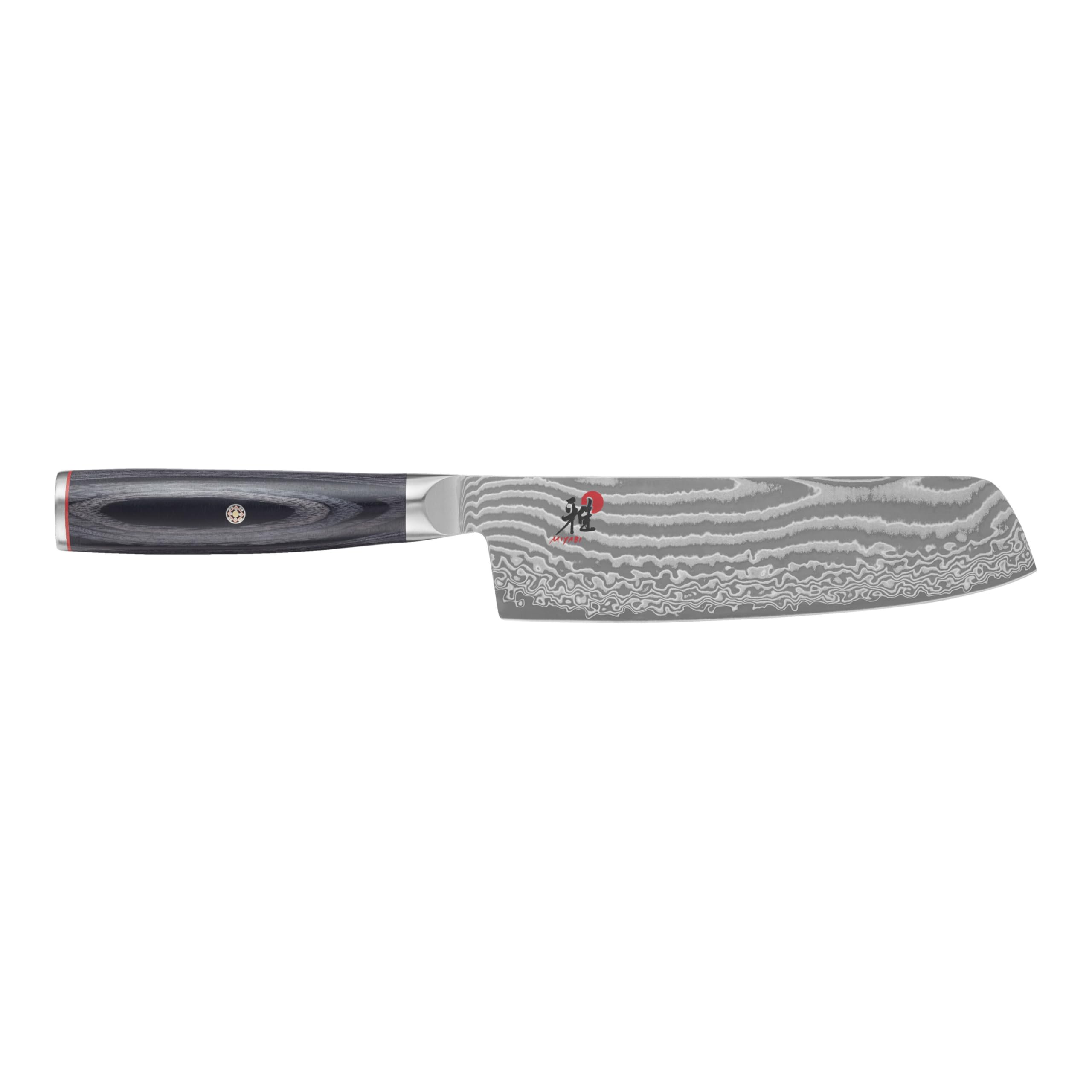 MIYABIKaizen II Japanese 6.5-inch Nakiri Knife, Vegatable Knife, Black Pakkawood Handle, 48-Layer Flower Damascus Pattern, Handrafted in Seki, Japan
