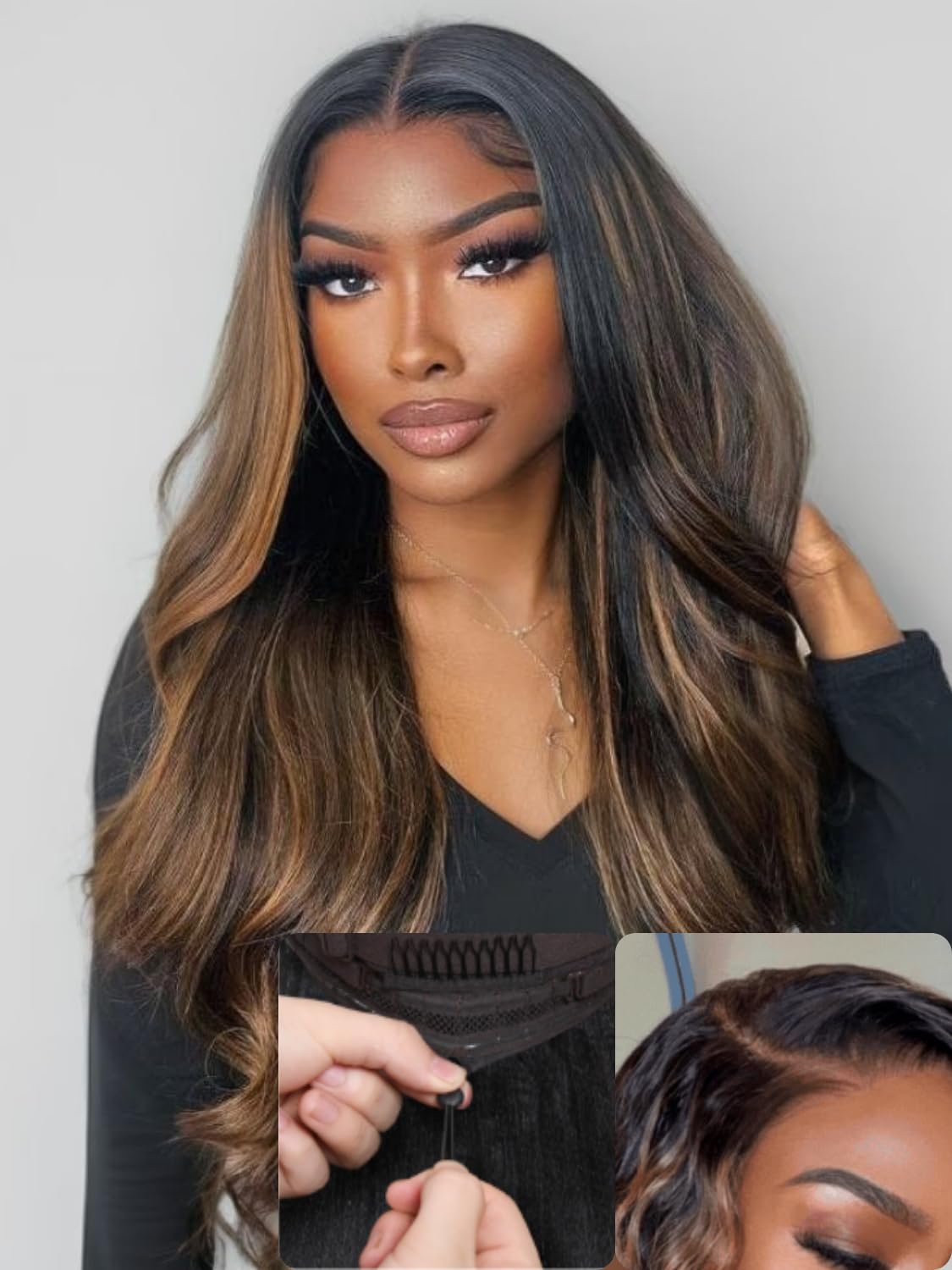 Nadula Bye Bye Knots Glueless Balayage Brown Body Wave Human Hair Wig Highlight Ombre 7x5 Pre Cut HD Lace Front Wig Pre-Plucked, Bleached Knots, Ready to Go for