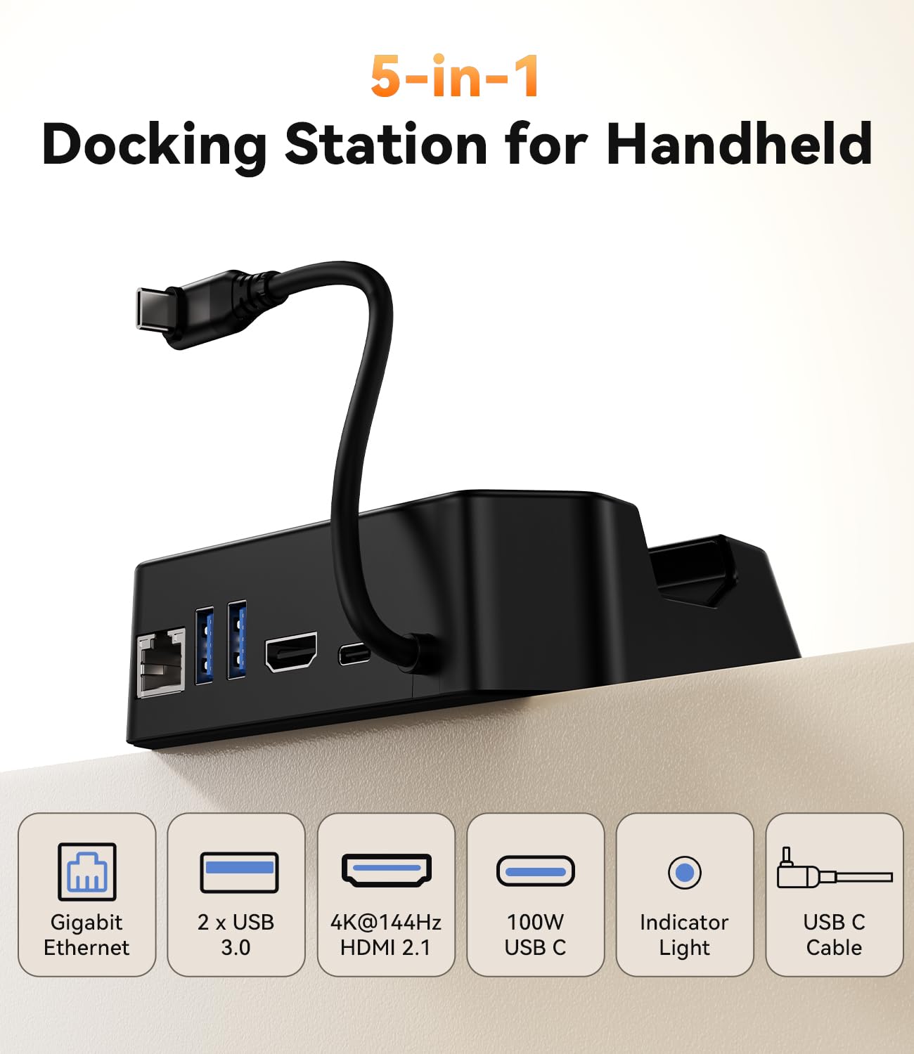 SIWIQU Docking station per ROG Xbox Ally X/ROG Xbox Ally, sostituzione della Dock Station TV portatile con adattatore HDMI 4K a 144Hz/Gigabit Ethernet/2 porte USB-A/porta USB-C da 100 W