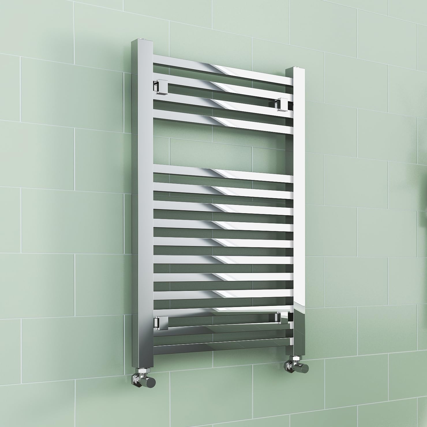 500mm (w) x 800mm (h) Chrome Designer Square Bar Heated Towel Rail Ladder Bathroom Radiator - 2192 BTUs