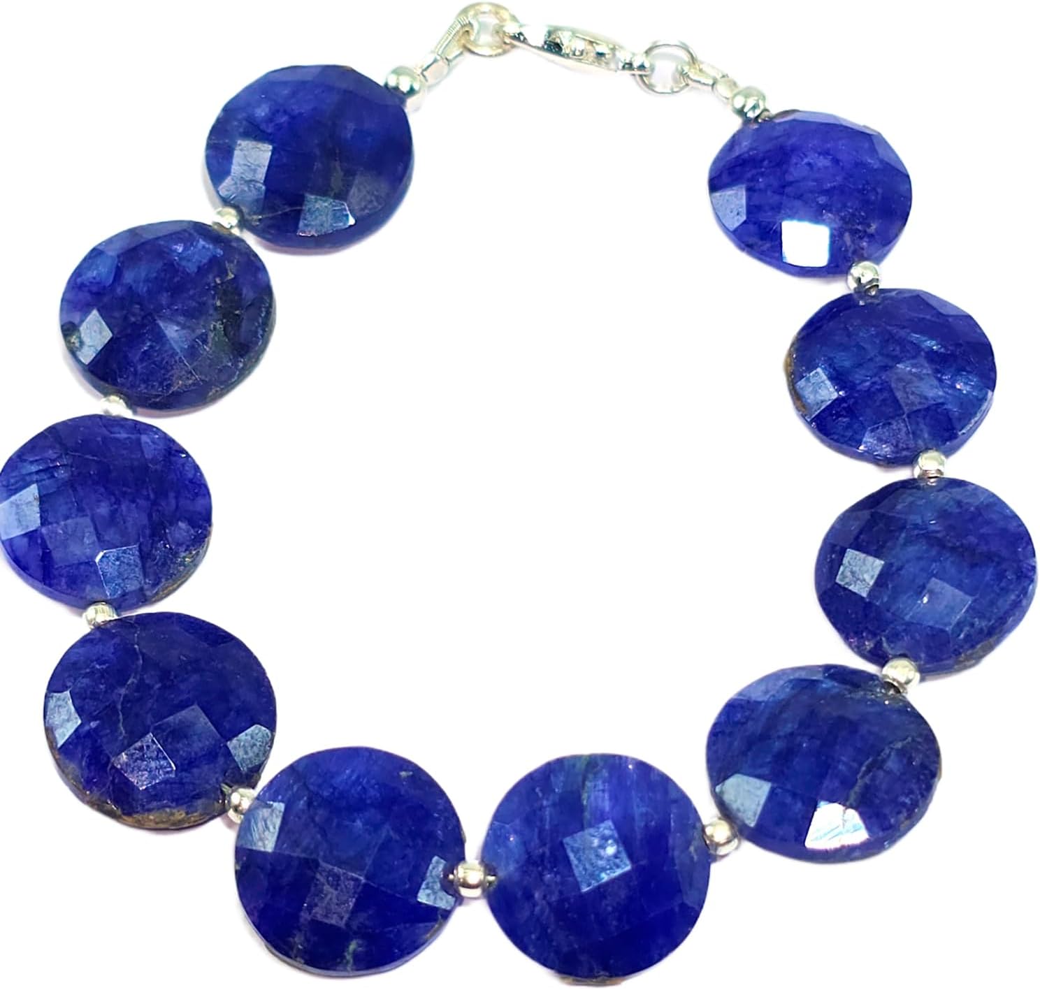 Natural lapis lazuli gemstone 14x14mm stacking bracelet | 7 inch | blue color, coin shape, faceted cut, stone | with silver plated clasp | handmade jewellry |WW_ESK_00198
