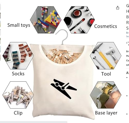 Epunk Peg Bag Reusable Peg Basket Pegs for Washing Line with Bag 30 x 25 cm Canvas Peg Bags for Washing Line Peg Organisation Hanger for Washing Line Rotary Airer Laundry Clips Storage Sack - Image 4