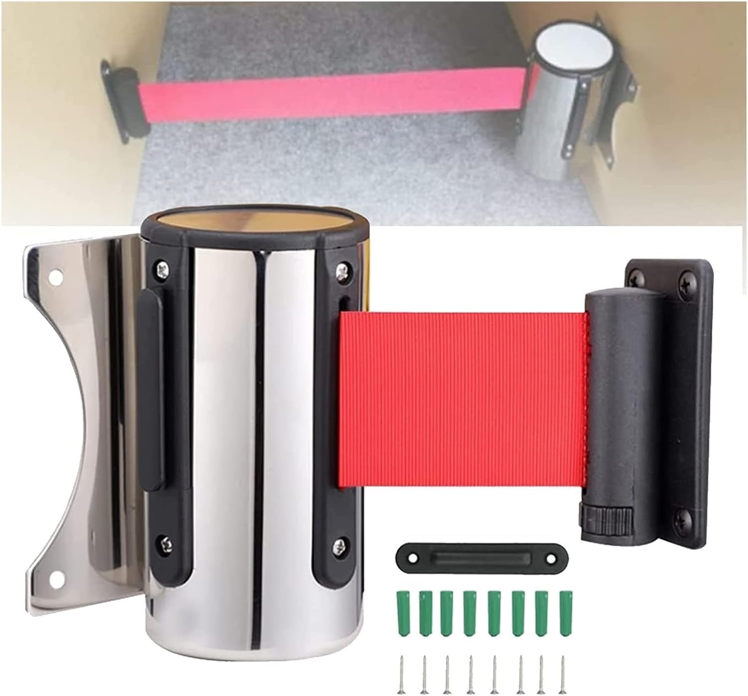 壁に取り付けられた格納式の警告ベルト ベルトバリア ベルト チェックアウトカウンター分離警告ストラップABSケース付きの2 / 3